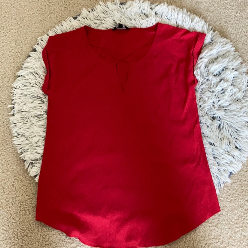 Red Cross strap front silky shirt by Express